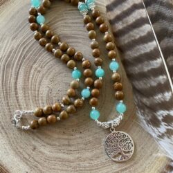 Halskette mit Amazonit und Holzperlen